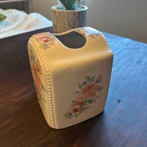 Vtg VB Athena Roses Ceramic Tissue Box Cover Floral USA Pottery
